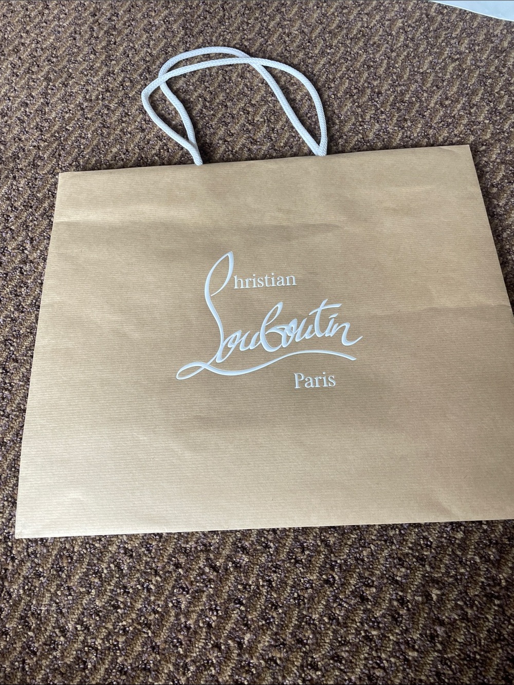 Christian Louboutin Beige Paper Tote with White Logo and Handles 15.5” x 13”